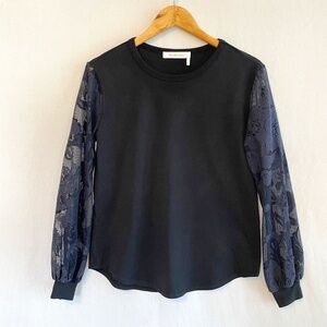 SEE BY CHLOE Women’s Size Medium Black Lace Long Sleeve Jersey Knit Tee Shirt